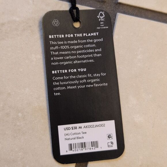 NWT Allbirds Allgood Organic Cotton Tee Natural Black Size M - Picture 4 of 9